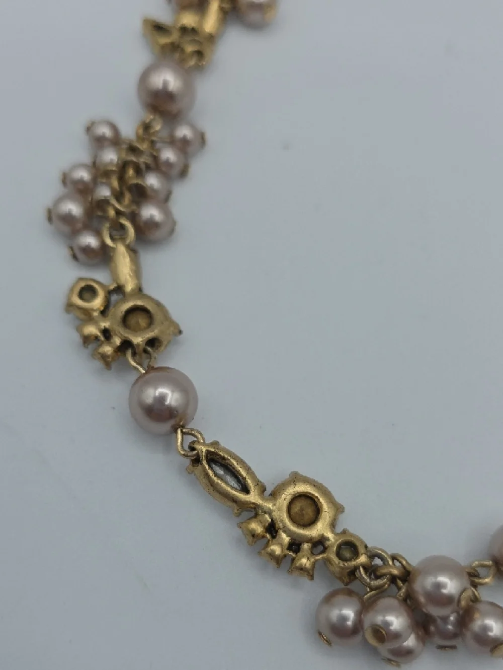 J. Crew Gold-Tone Necklace with Blush Pearl Clusters and Clear Crystals